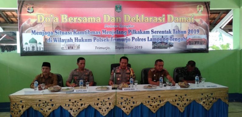 Hadiri Doa Bersama dan Deklarasi Damai Pilkakam, Ini Pesan Kapolres Lamteng