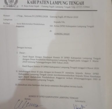 Lamteng KLB DBD, Komisi IV Layangkan Surat Rekomendasi ke Dinkes