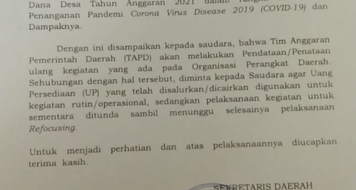 Kegiatan Semua OPD Pemkab Lamteng Ditunda, Ini Penjelasan Asisten III