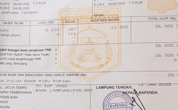 Tahun Ini, NJOP Tanah dan Bangunan di Lamteng Naik 40 Persen