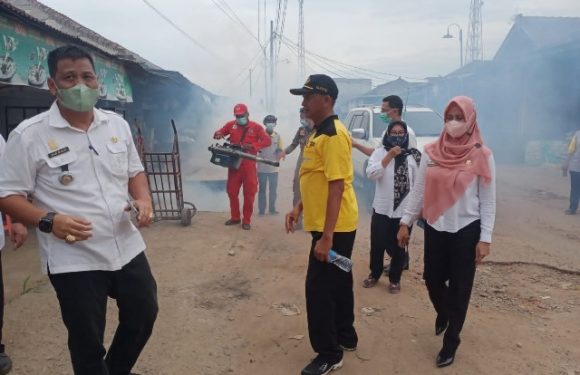 Antisipasi Wabah DBD, Dinkes Lamteng Bersama Camat dan Kakam Tanggulangin Lakukan Fogging di Sekitar Pasar Punggur