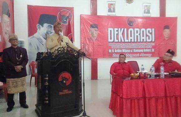 PDI Perjuangan Lamteng Deklarasikan Bakal Paslon Bupati dan Wabup Ardito-Koheri