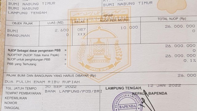 Tahun Ini, NJOP Tanah dan Bangunan di Lamteng Naik 40 Persen