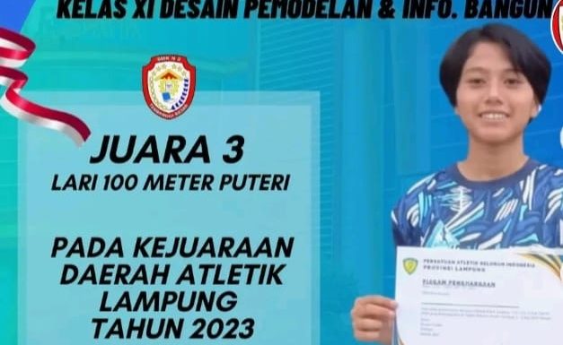 Siswi SMKN 2 Terbanggibesar Sukses Raih Juara III Lari 100 M Puteri Kejurda Atletlik Lampung 2023