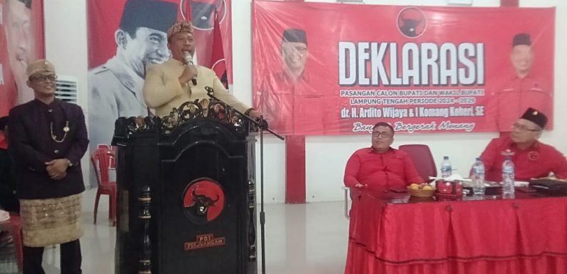 PDI Perjuangan Lamteng Deklarasikan Bakal Paslon Bupati dan Wabup Ardito-Koheri